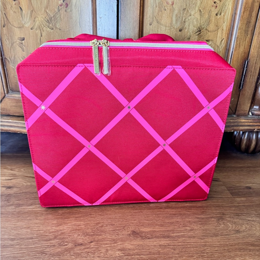 Estee Lauder Red Train Case Cosmetic Makeup Bow Handle NWT